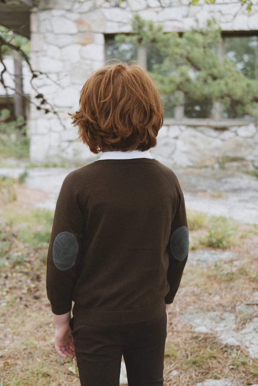 top l/s knit elbow patch sweater - brown/grey