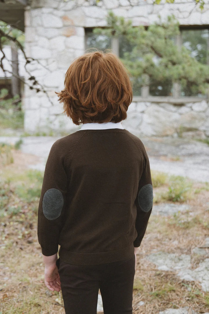 top l/s knit elbow patch sweater - brown/grey