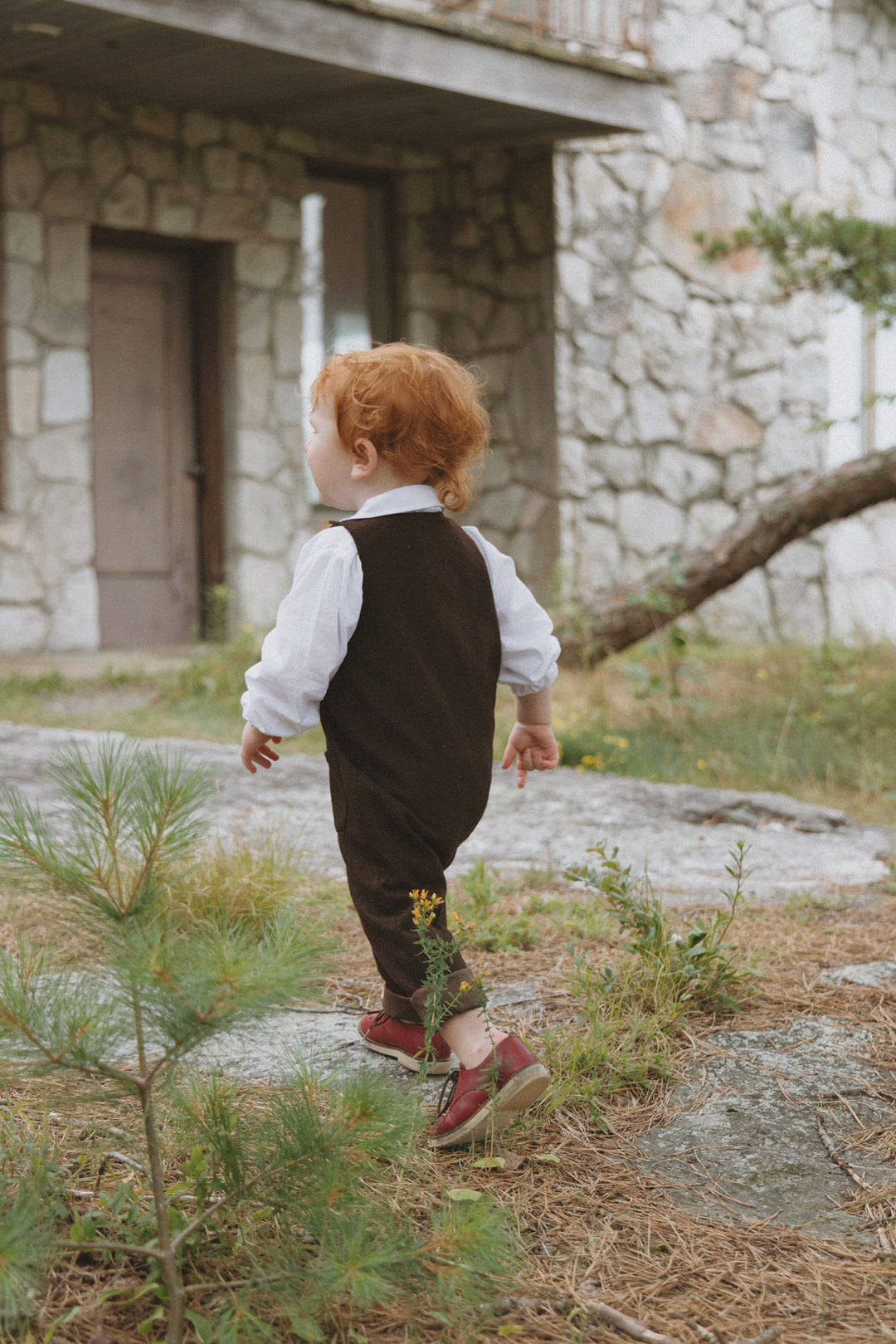 one piece wool long pocket romper - brown