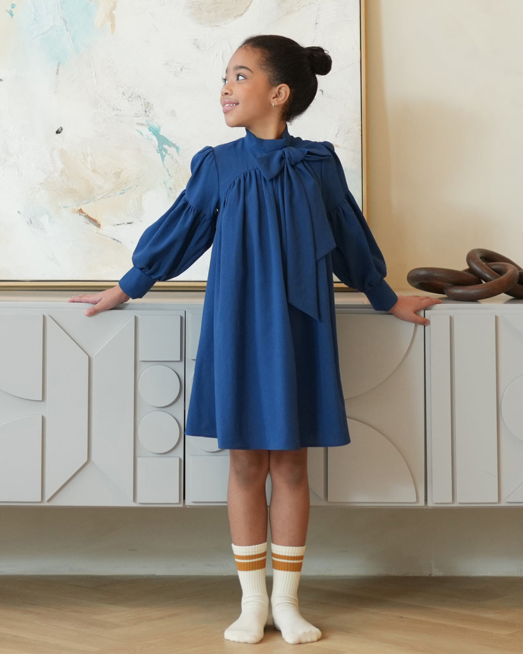 dress tiered with neck tie - sapphire blue