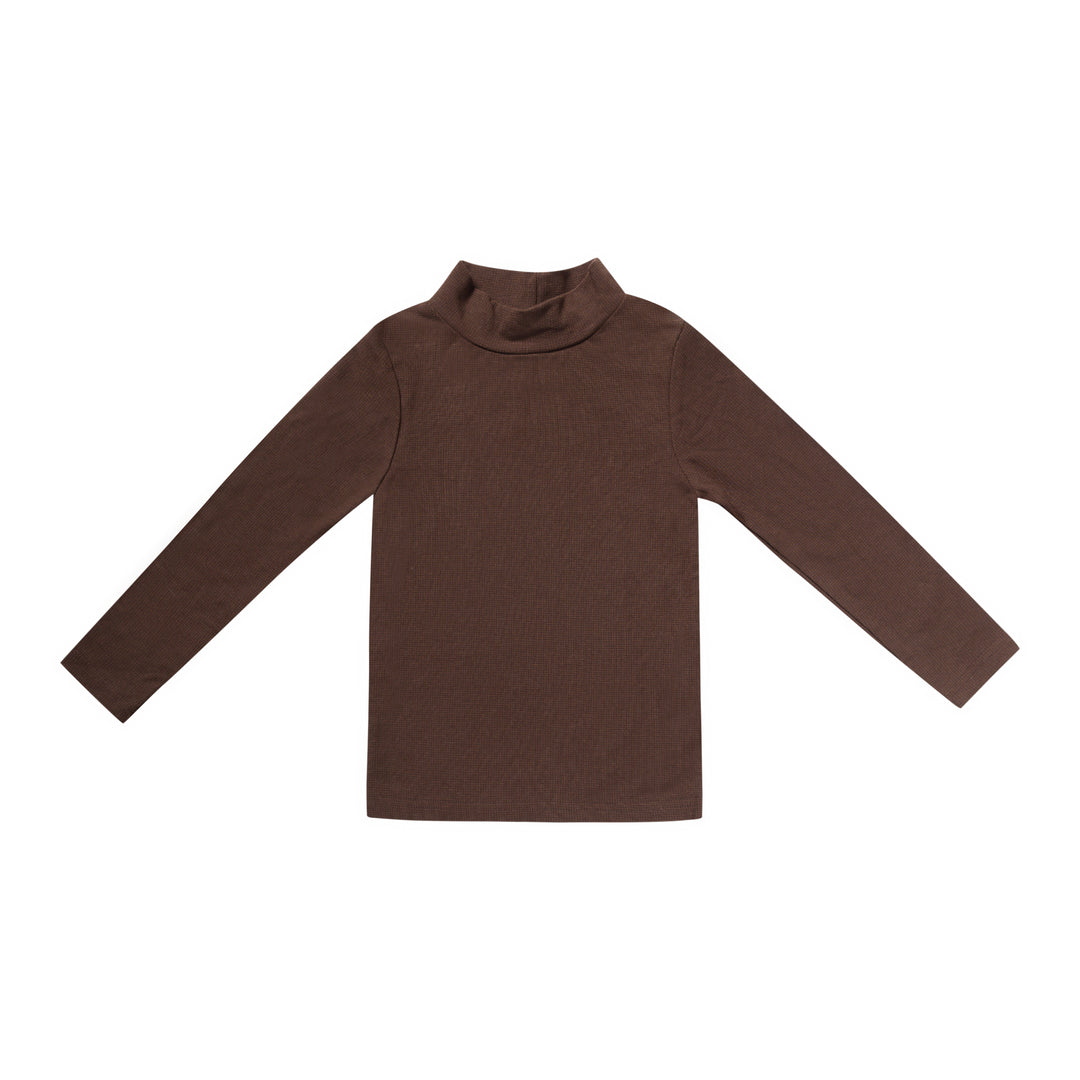 top l/s gingham print mockneck - chocolate-493