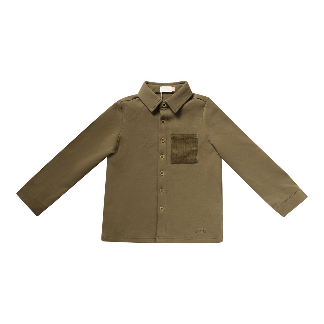 shirt l/s corduroy pocket stretch - earth green-77