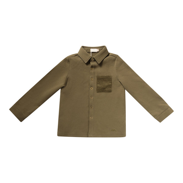 shirt l/s corduroy pocket stretch - earth green-77