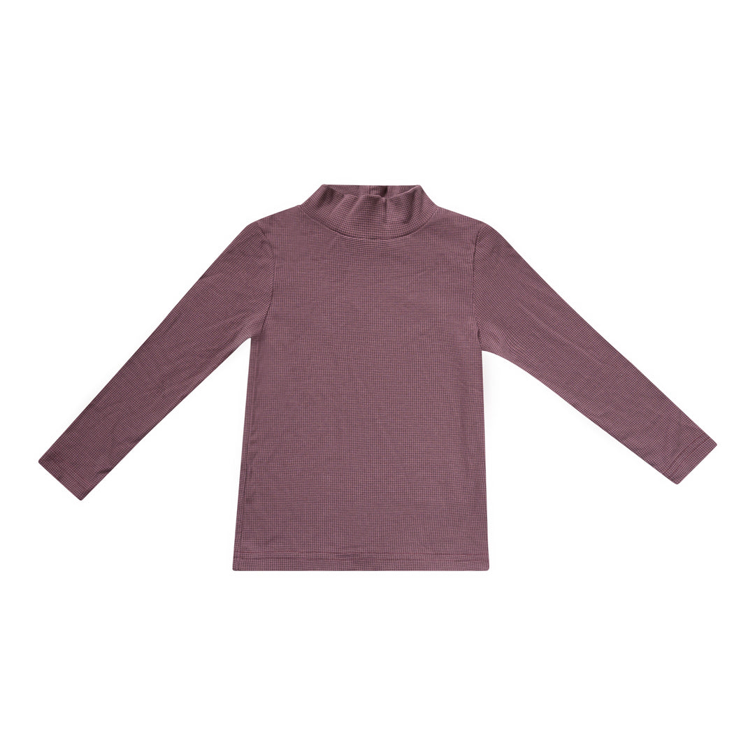 top l/s gingham print mockneck - sweet plum-336