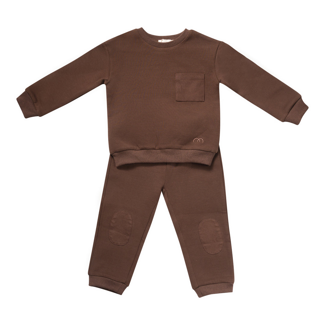 set outfit denim pocket sweatshirt and sweatpants - chocolate-493