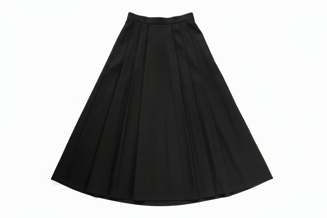 skirt midi wool pleated - black-9