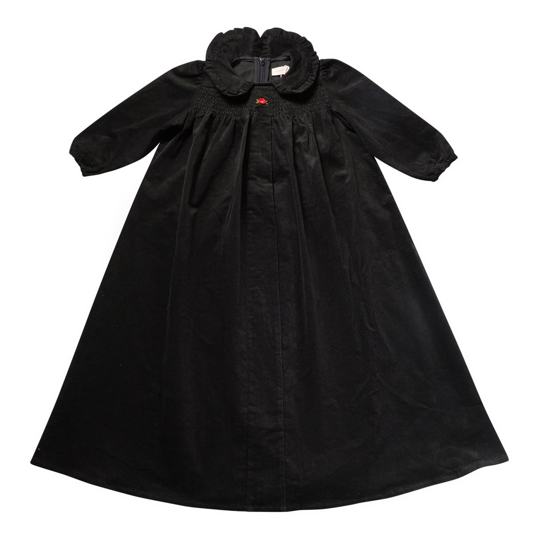 maxi dress corduroy smocked with frill collar - black-9