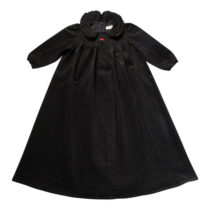 maxi dress corduroy smocked with frill collar - black-9