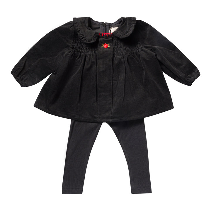set outfit corduroy smocked shirt and leggings - black-9