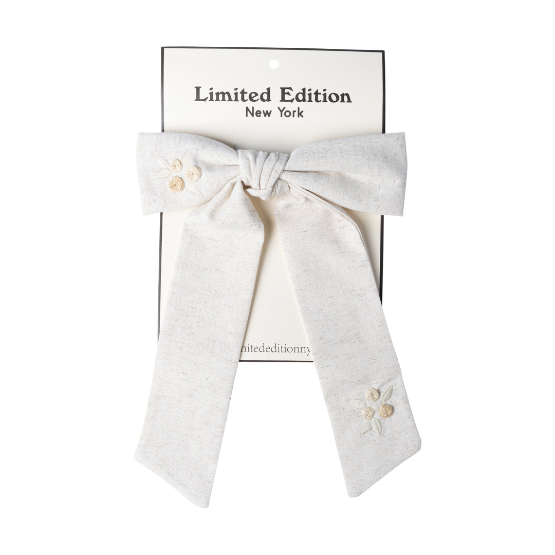 clip floral embroidered bow large - sand-305