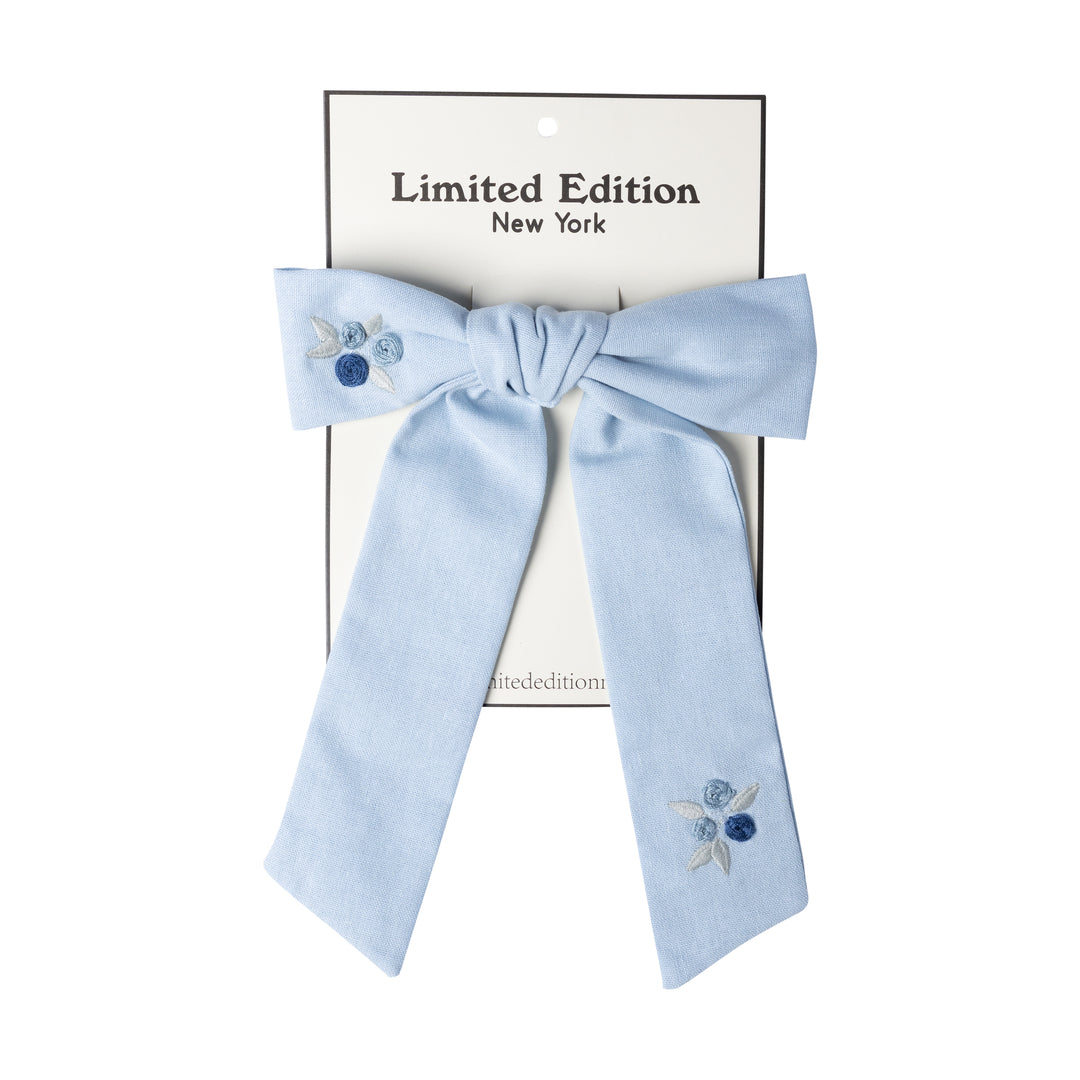 clip floral embroidered bow large - light blue-86