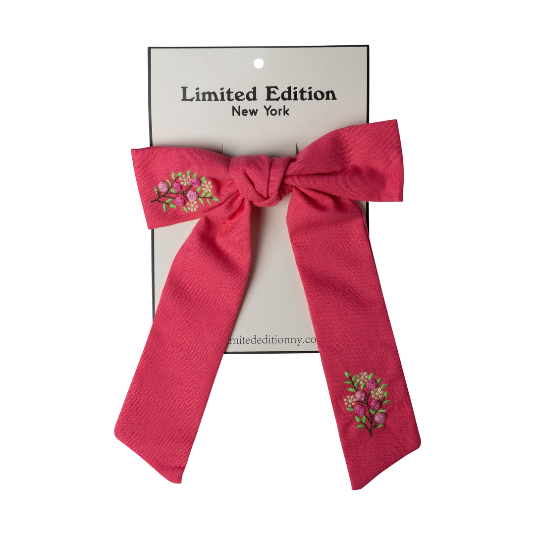 clip floral embroidered bow large - candy pink-58