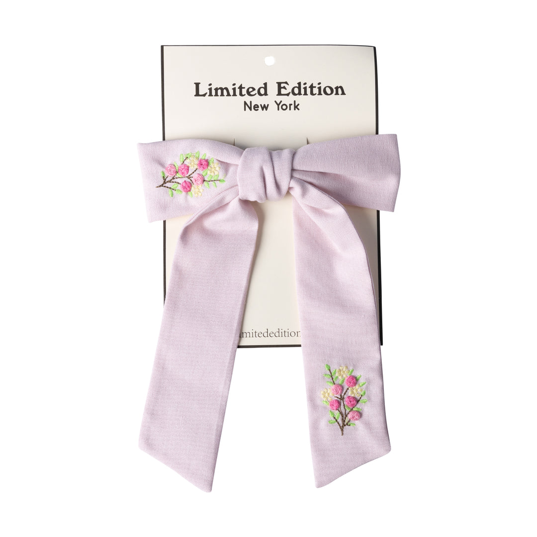 clip floral embroidered bow large - pale pink-81