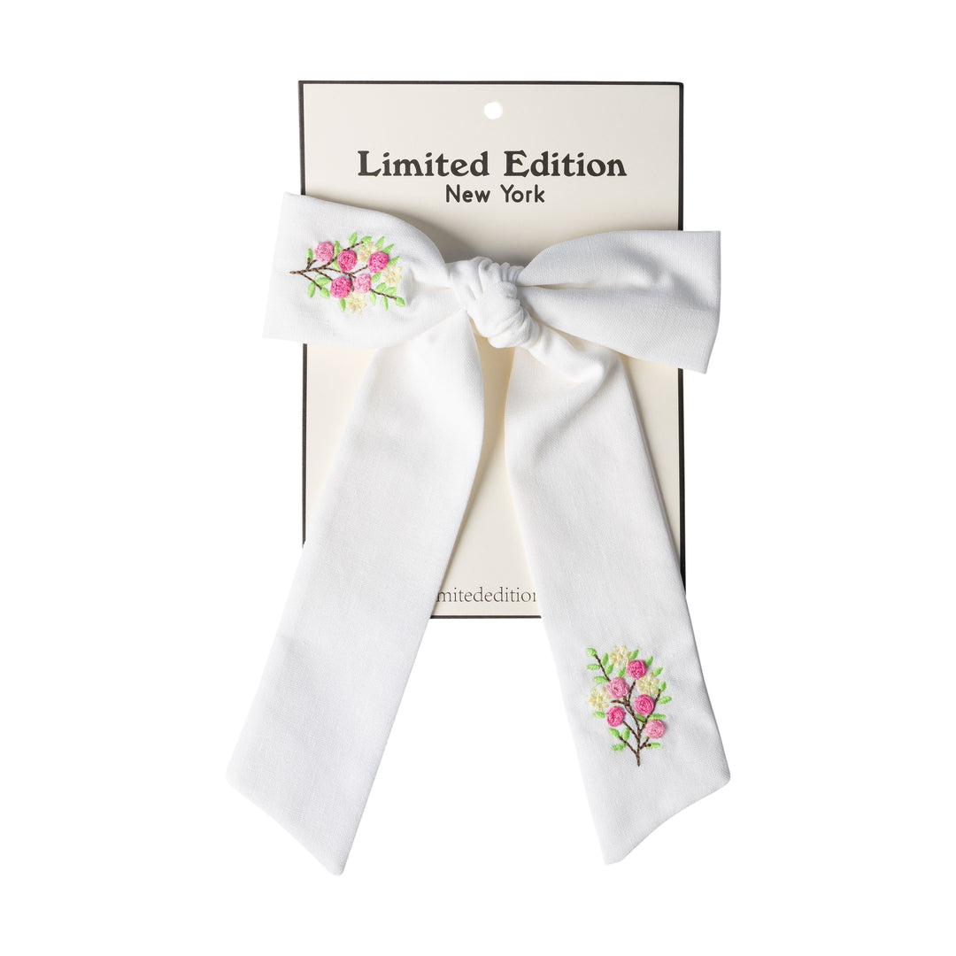 clip floral embroidered bow large - white-9