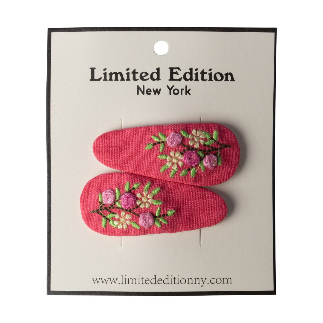 clip floral embroidered snap 2 pk - candy pink-58