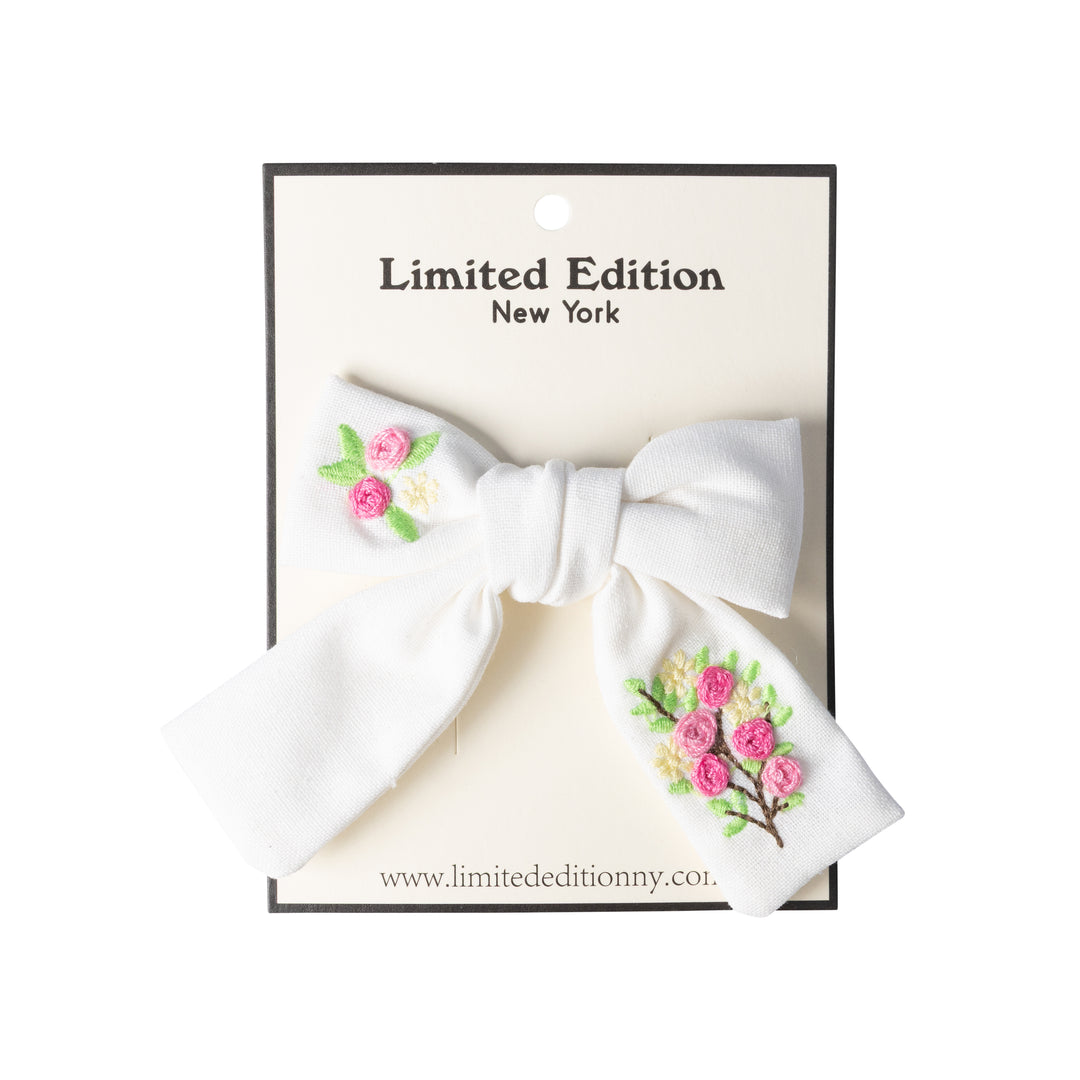 clip floral embroidered mini bow - white-9