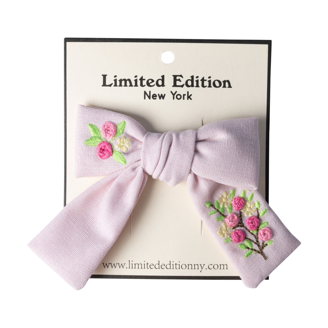 clip floral embroidered mini bow - pale pink-81
