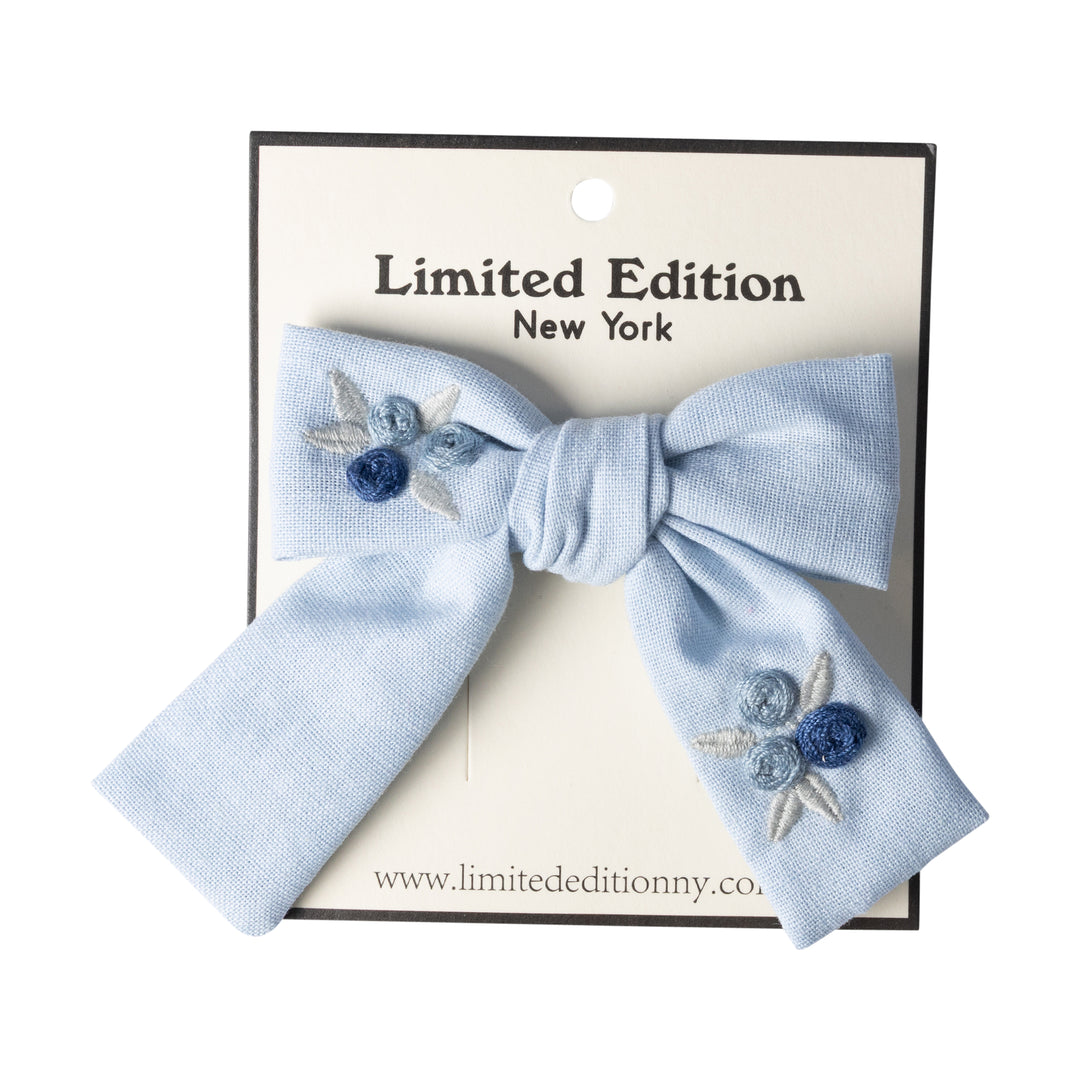clip floral embroidered mini bow - light blue-86