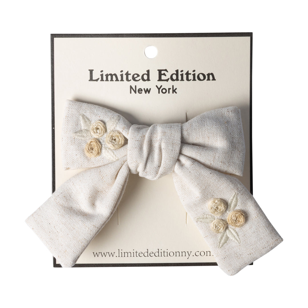 clip floral embroidered mini bow - sand-305