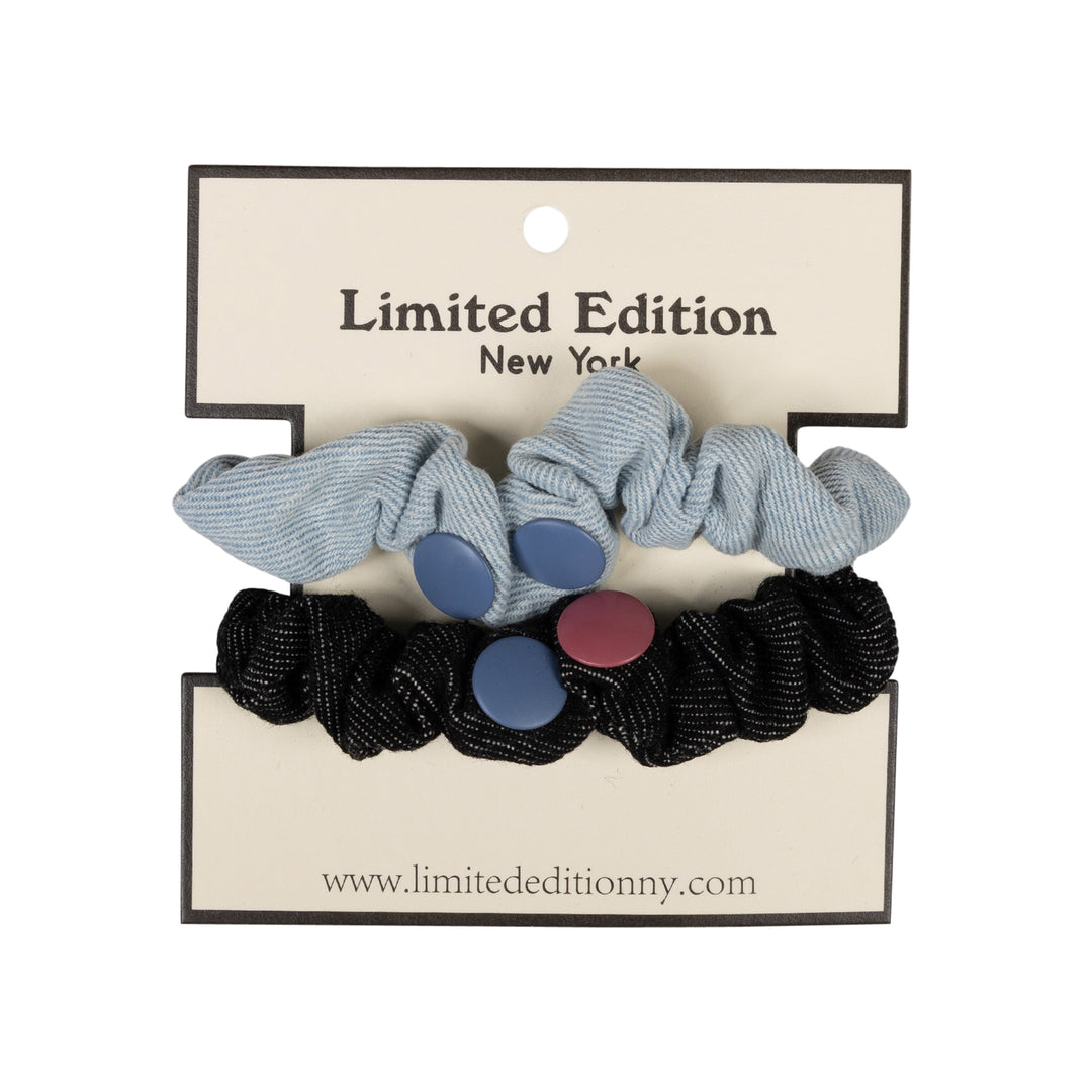 pony scrunchie denim snap mini 2 pk - lght ble/blck dnm-86