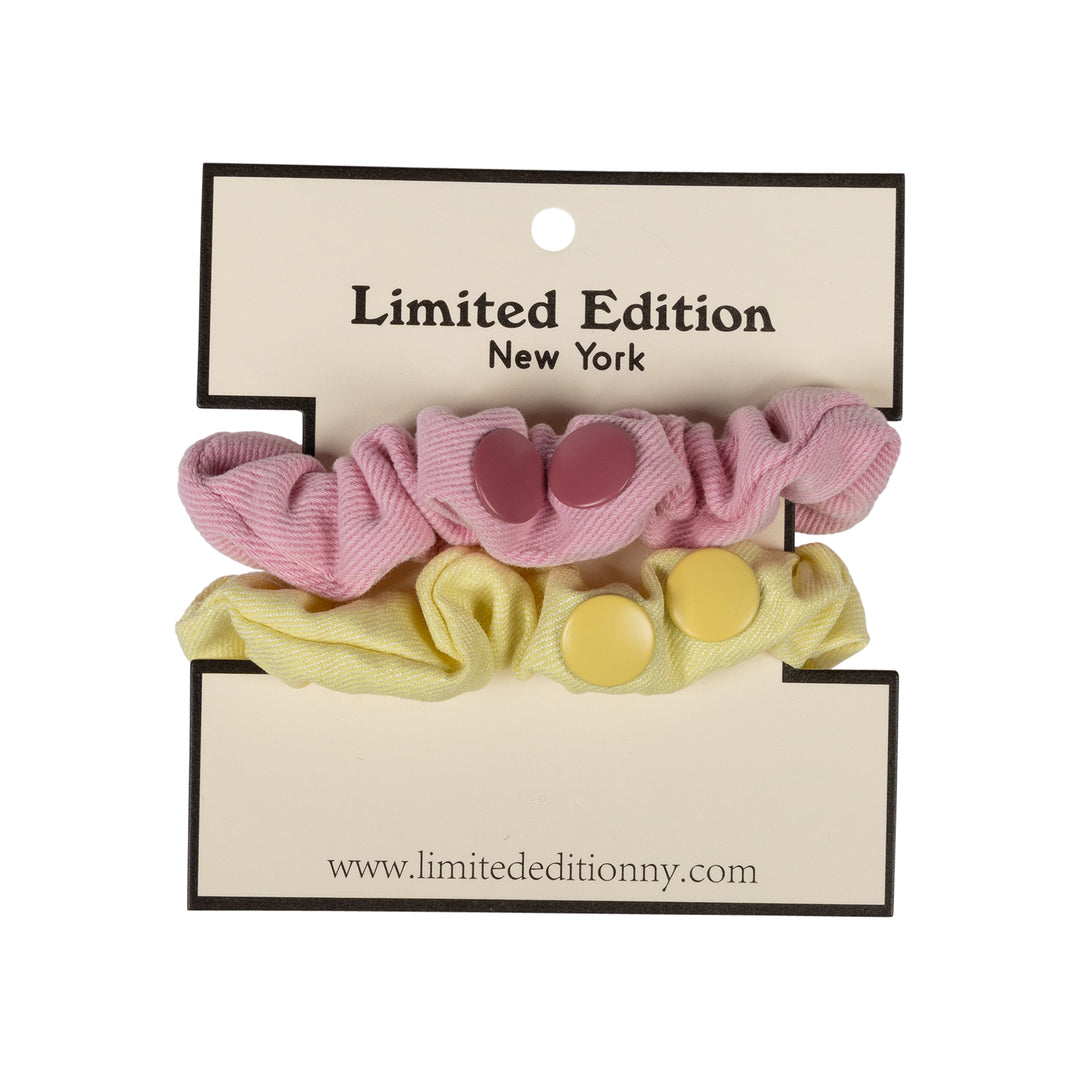pony scrunchie denim snap mini 2 pk - pale pink/yellow-81