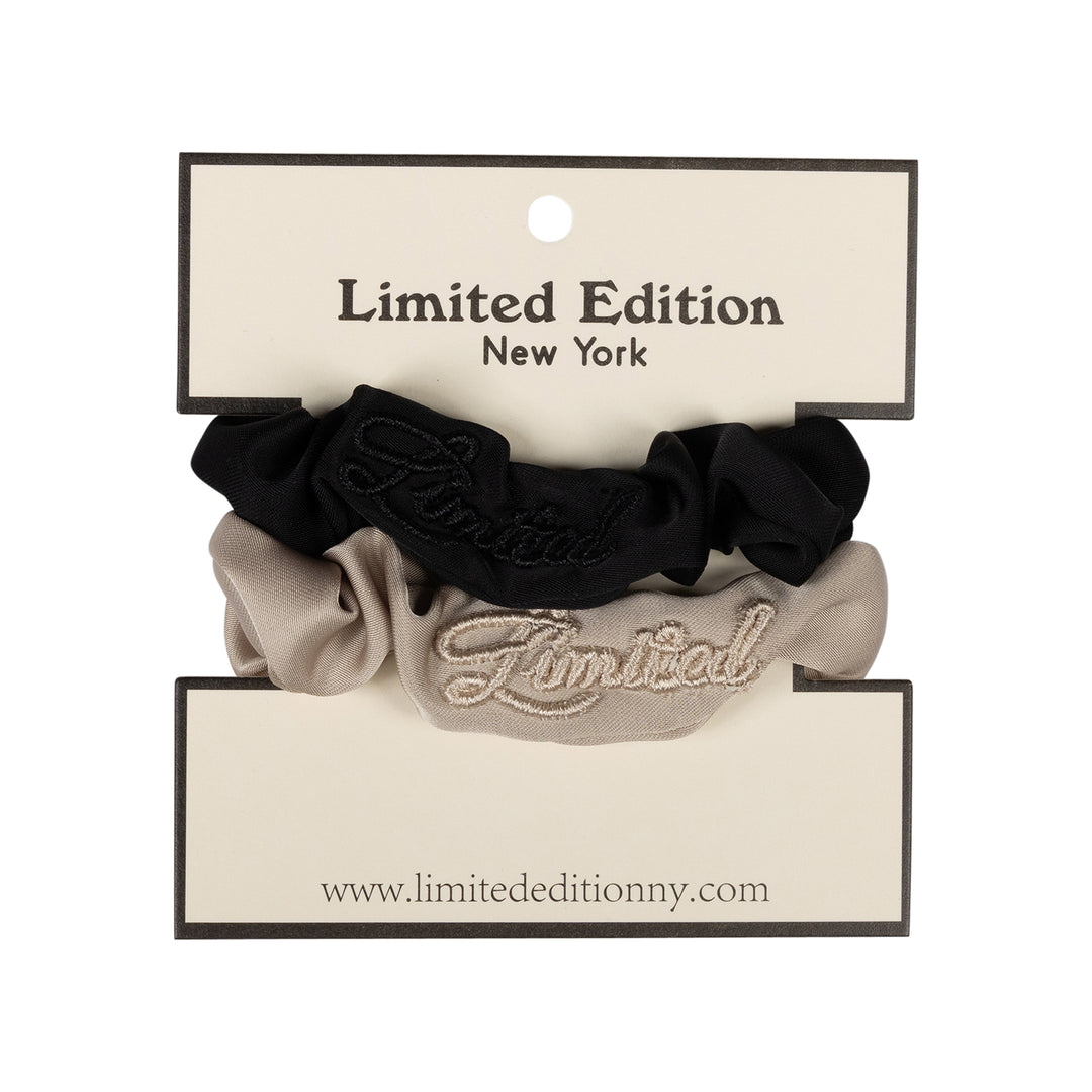 pony scrunchie monochromatic satin mini 2 pk - black/sand-5