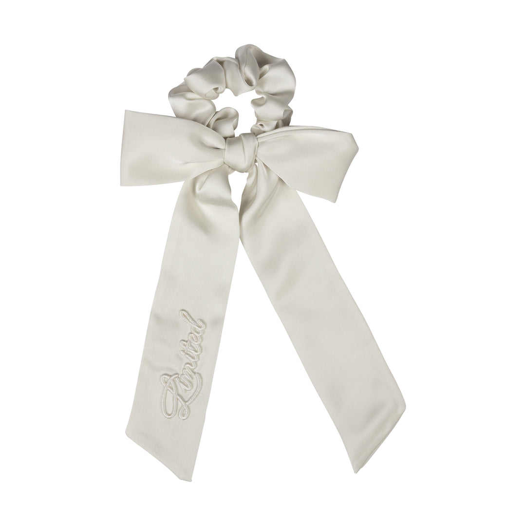 pony scrunchie monochromatic satin bow tie - cream-97