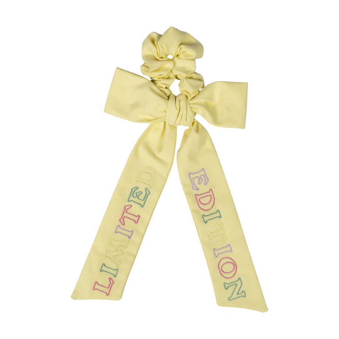 pony scrunchie pastel embroidered logo bow tie - yellow-21
