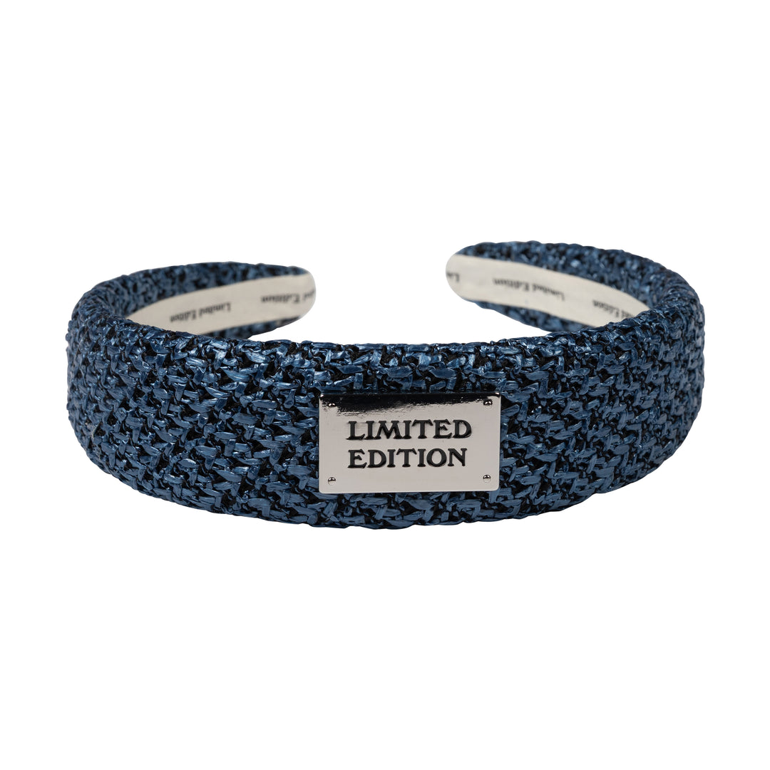 headband crochet raffia thick with logo plaque - dusk blue-475