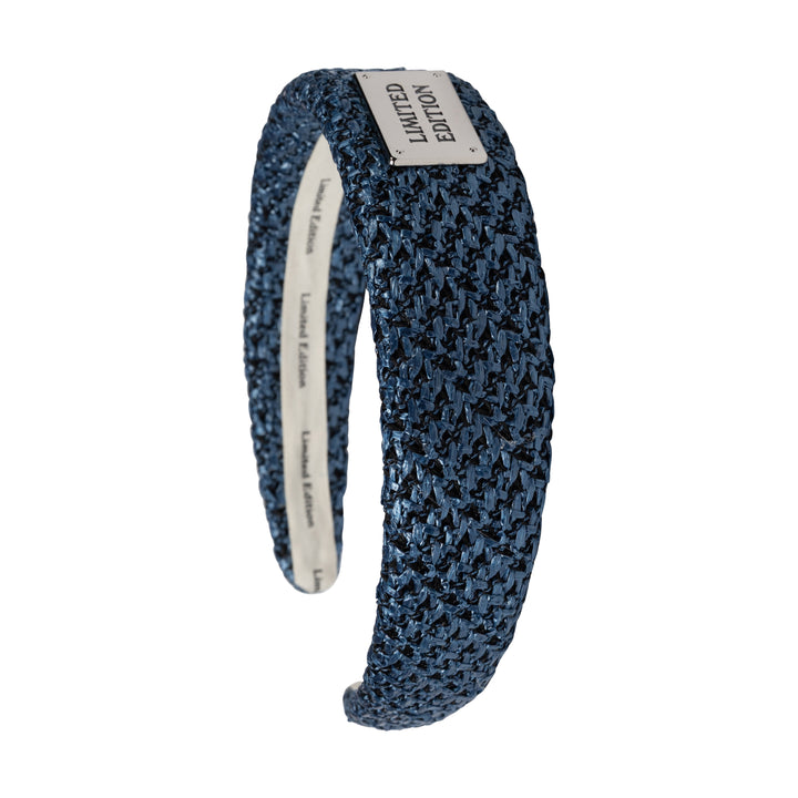 headband crochet raffia thick with logo plaque - dusk blue-475
