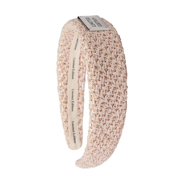 headband crochet raffia thick with logo plaque - powder pink-59
