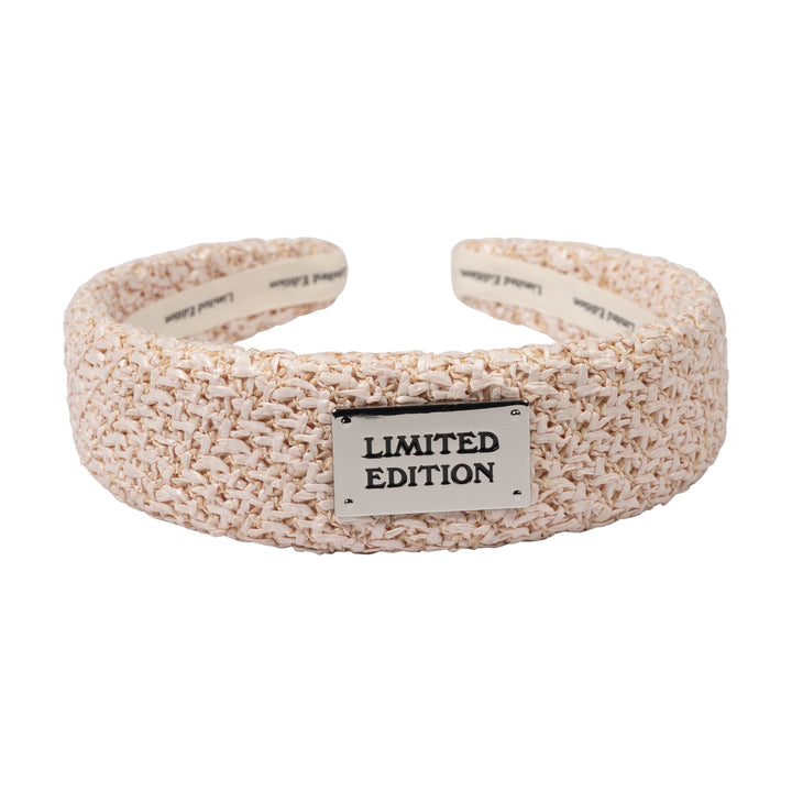 headband crochet raffia thick with logo plaque - powder pink-59