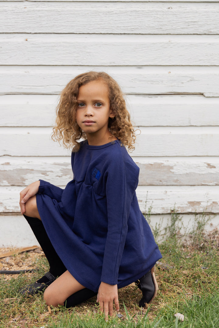 dress washed puff sleeves sweat - washed blue