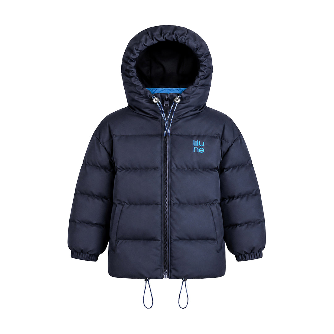 coat padded drawstring piped detail with hood - navy