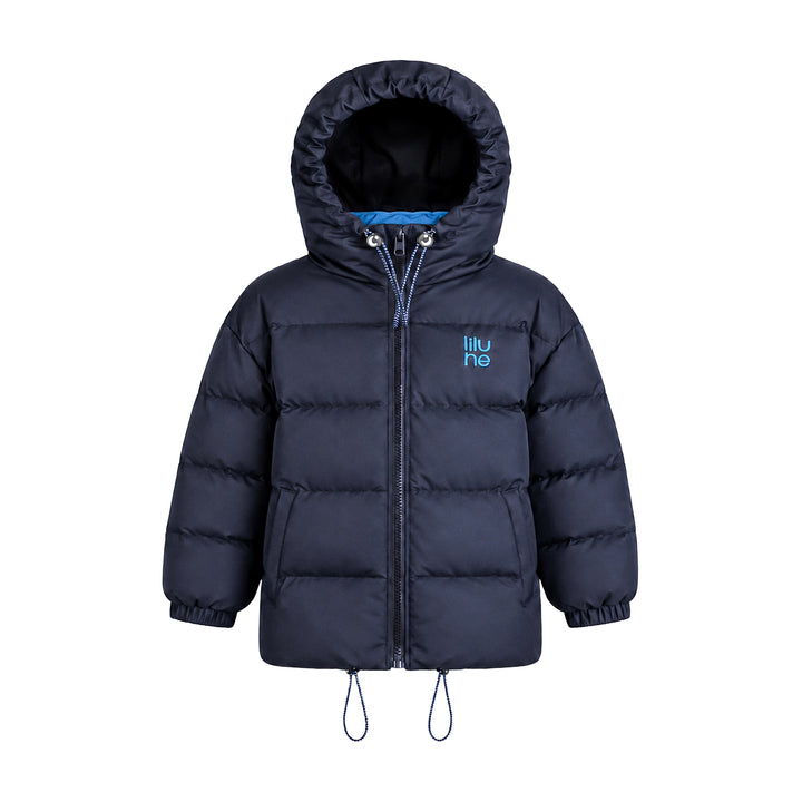coat padded drawstring piped detail with hood - navy
