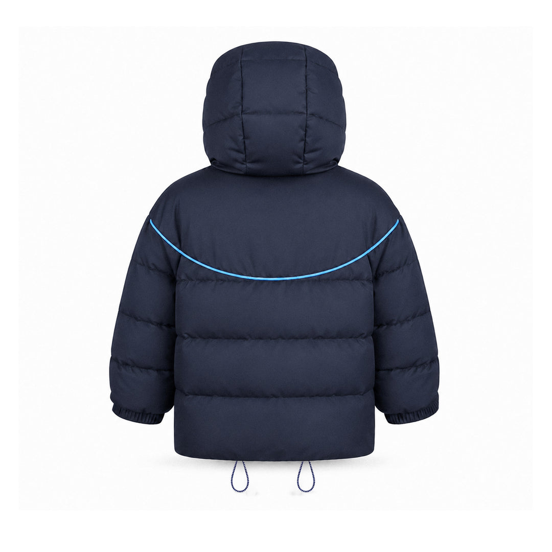 coat padded drawstring piped detail with hood - navy