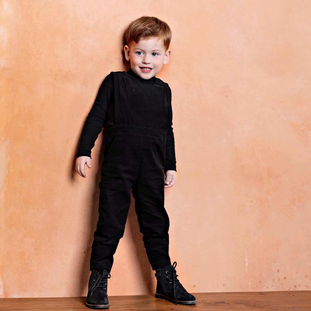 one piece corduroy overalls - black