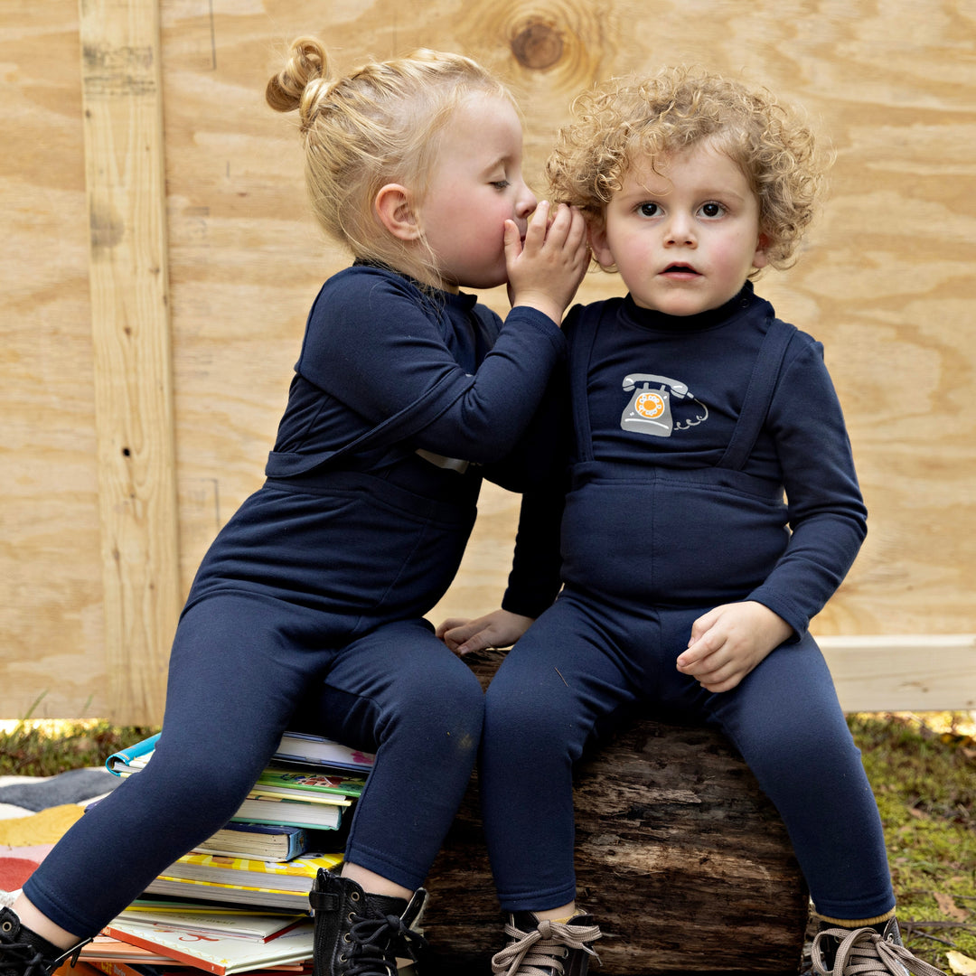 one piece suspneder leggings retro phone - navy