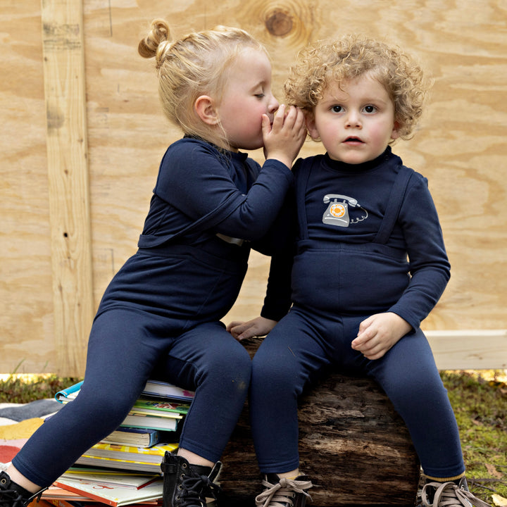 one piece suspneder leggings retro phone - navy