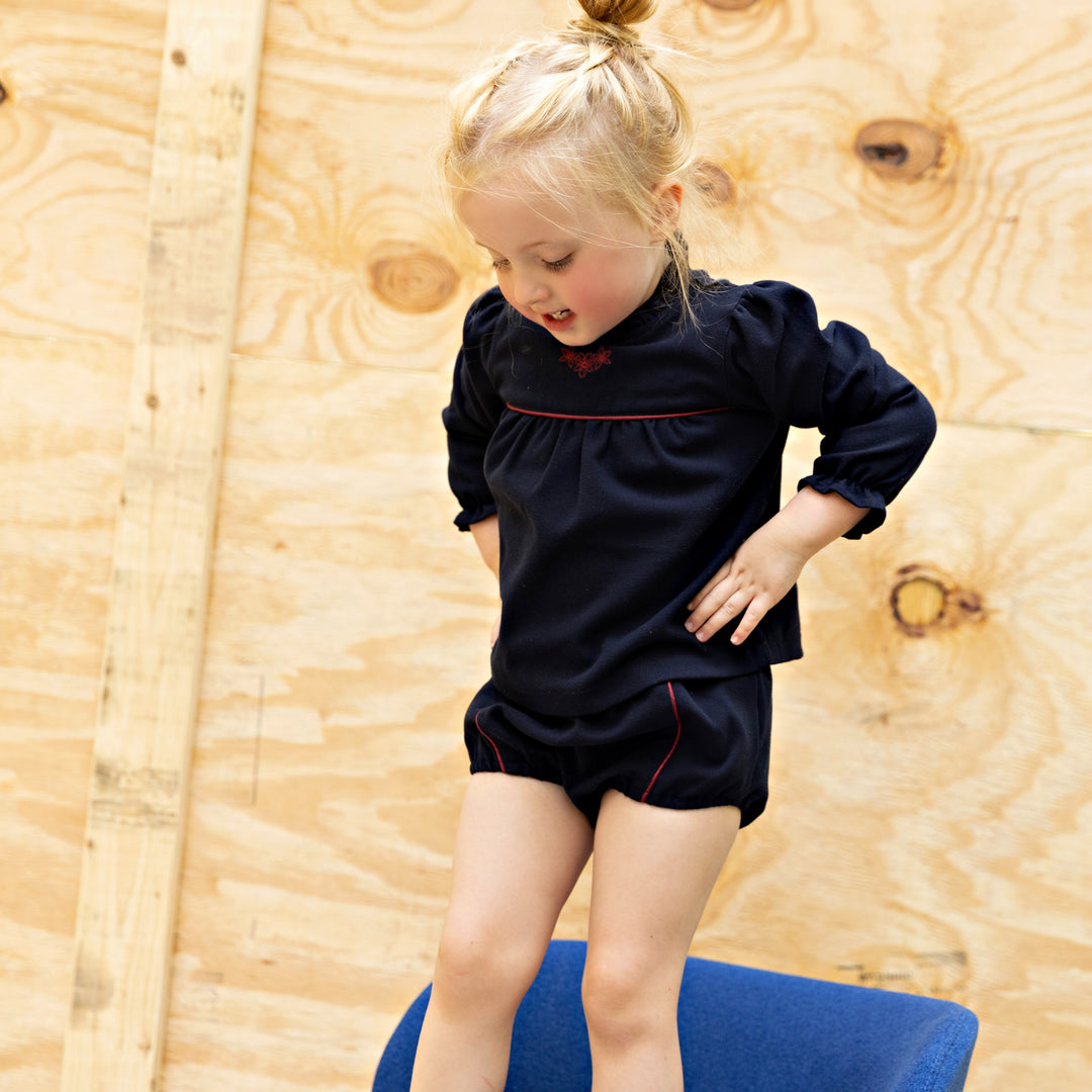 set outfit top and bloomer embroidered woven - dark navy