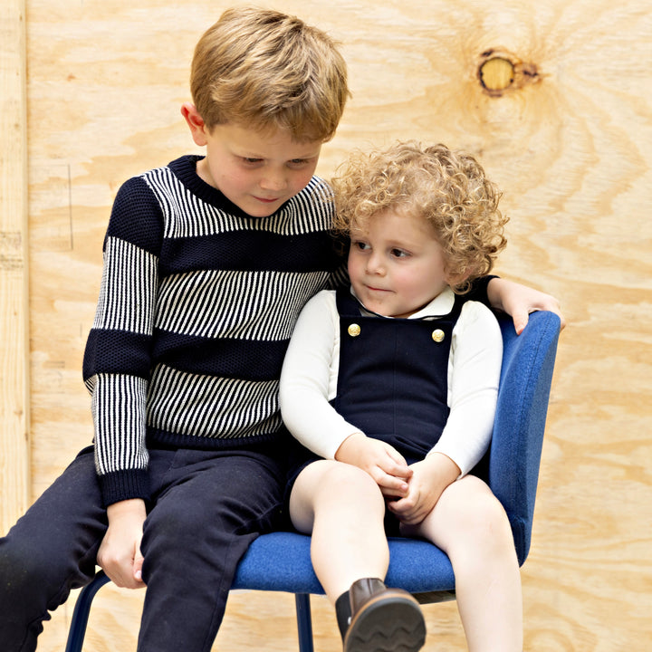 top l/s crew neck striped - navy