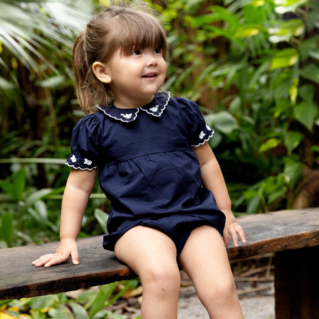 one piece romper floral collar - navy