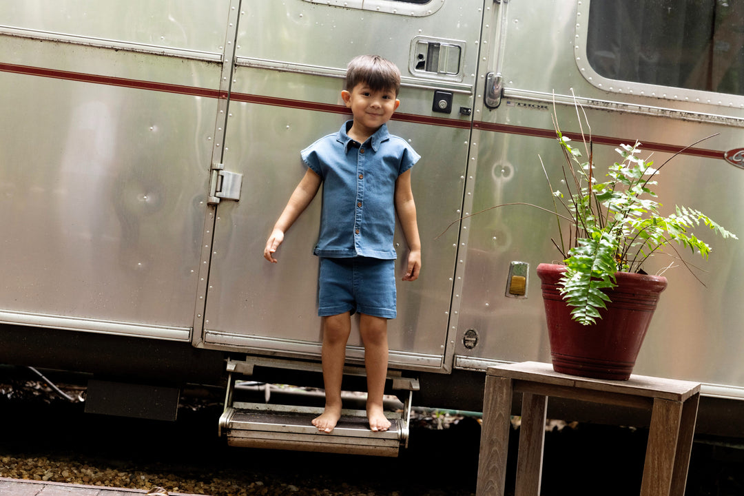 set outfit play denim top and shorts - denim