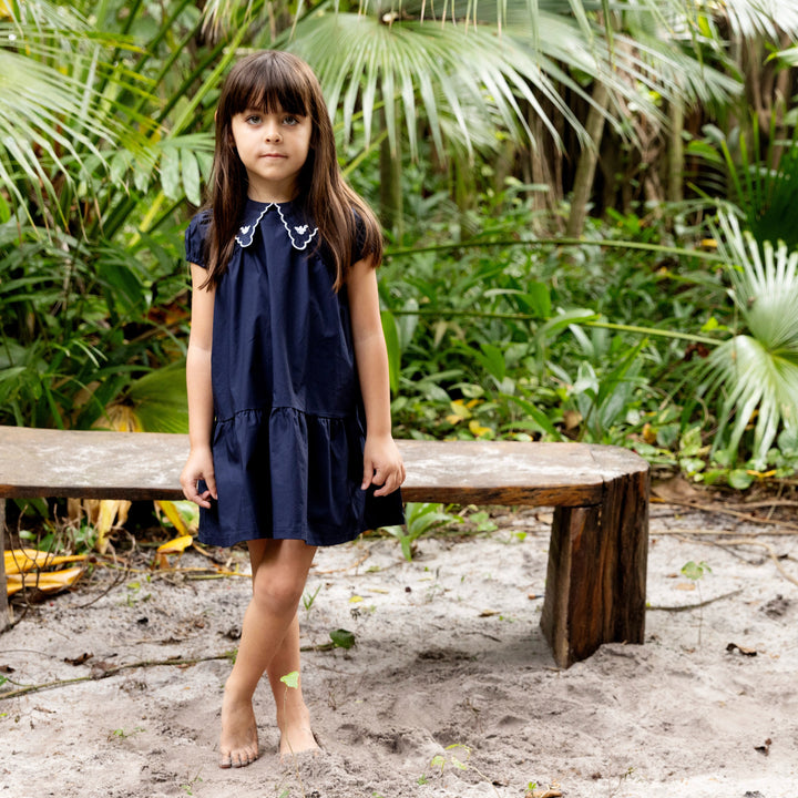 dress s/s floral collar - navy