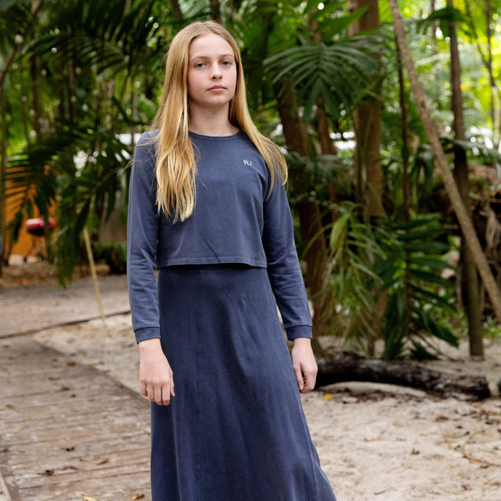 top l/s crop mineral wash - midnight wash