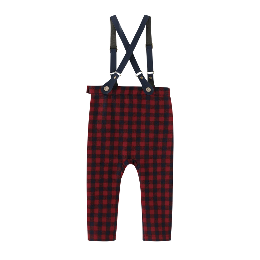 pants plaid suspender - burgundy plaid