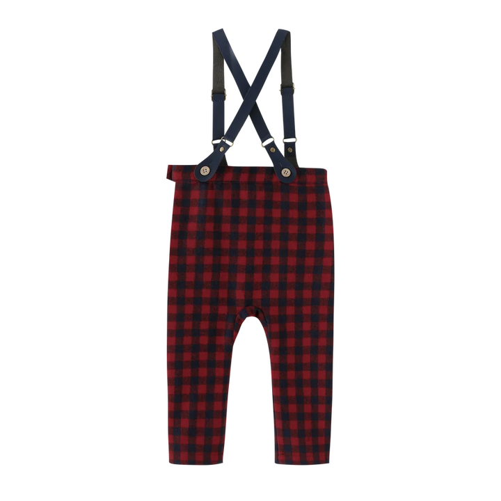 pants plaid suspender - burgundy plaid