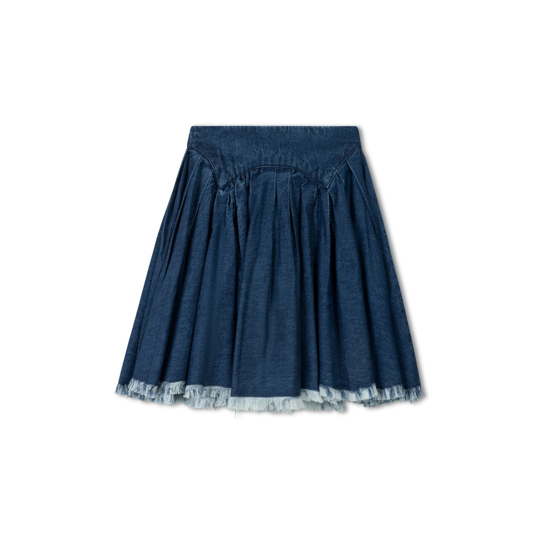skirt denim yoke with fringed hem - denim