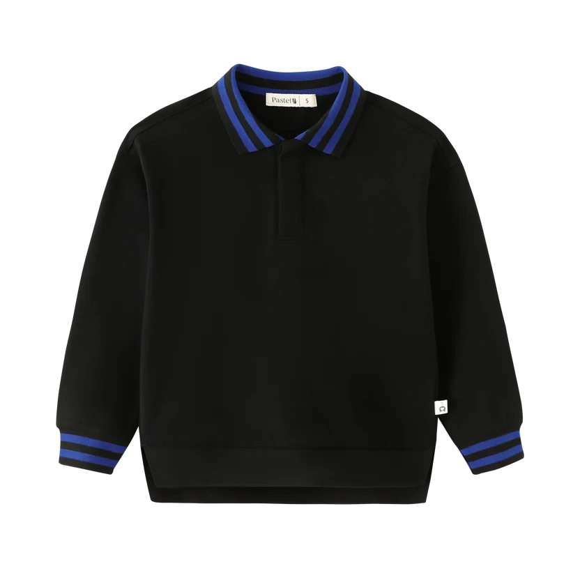 polo l/s striped collar - black