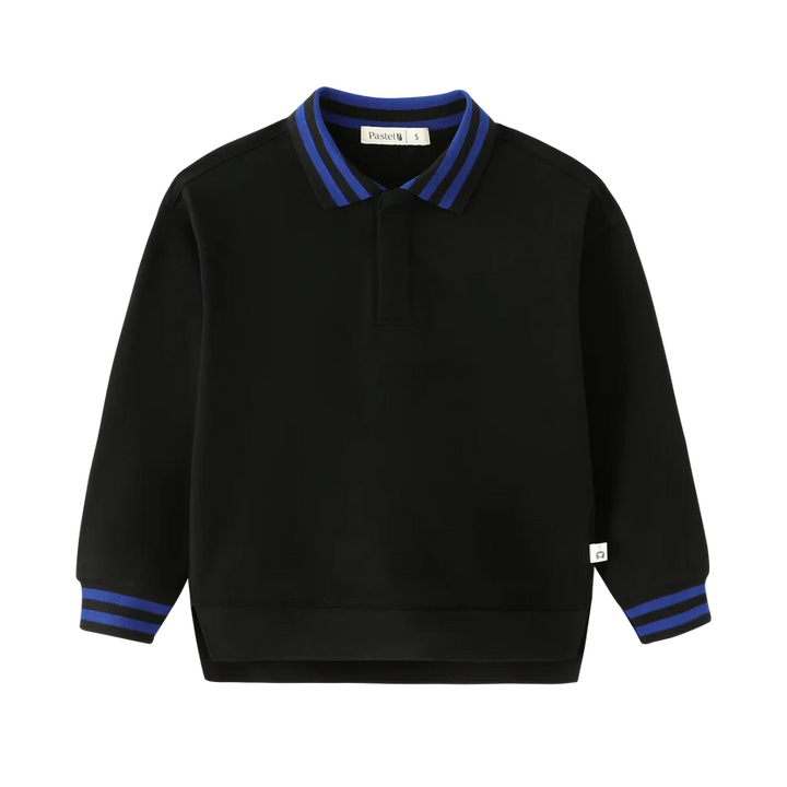 polo l/s striped collar - black